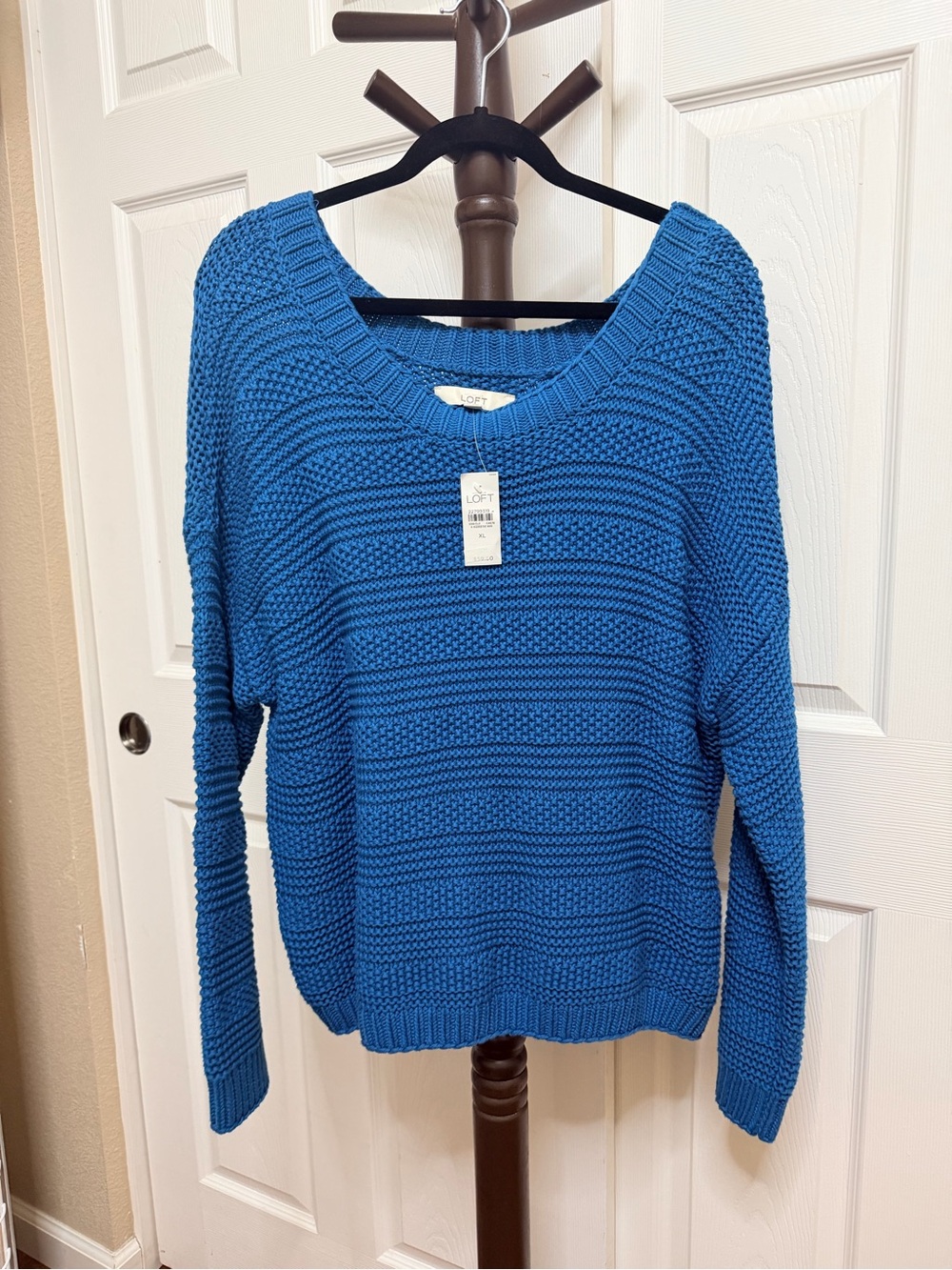 LOFT Cobalt Textured Scoop Neck Sweater